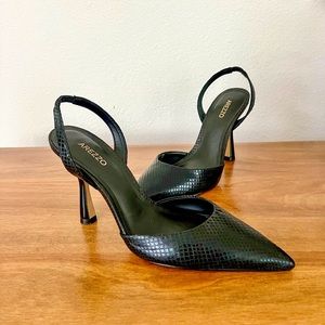 Arezzo High Heel Textured Leather Sling Back Pumps